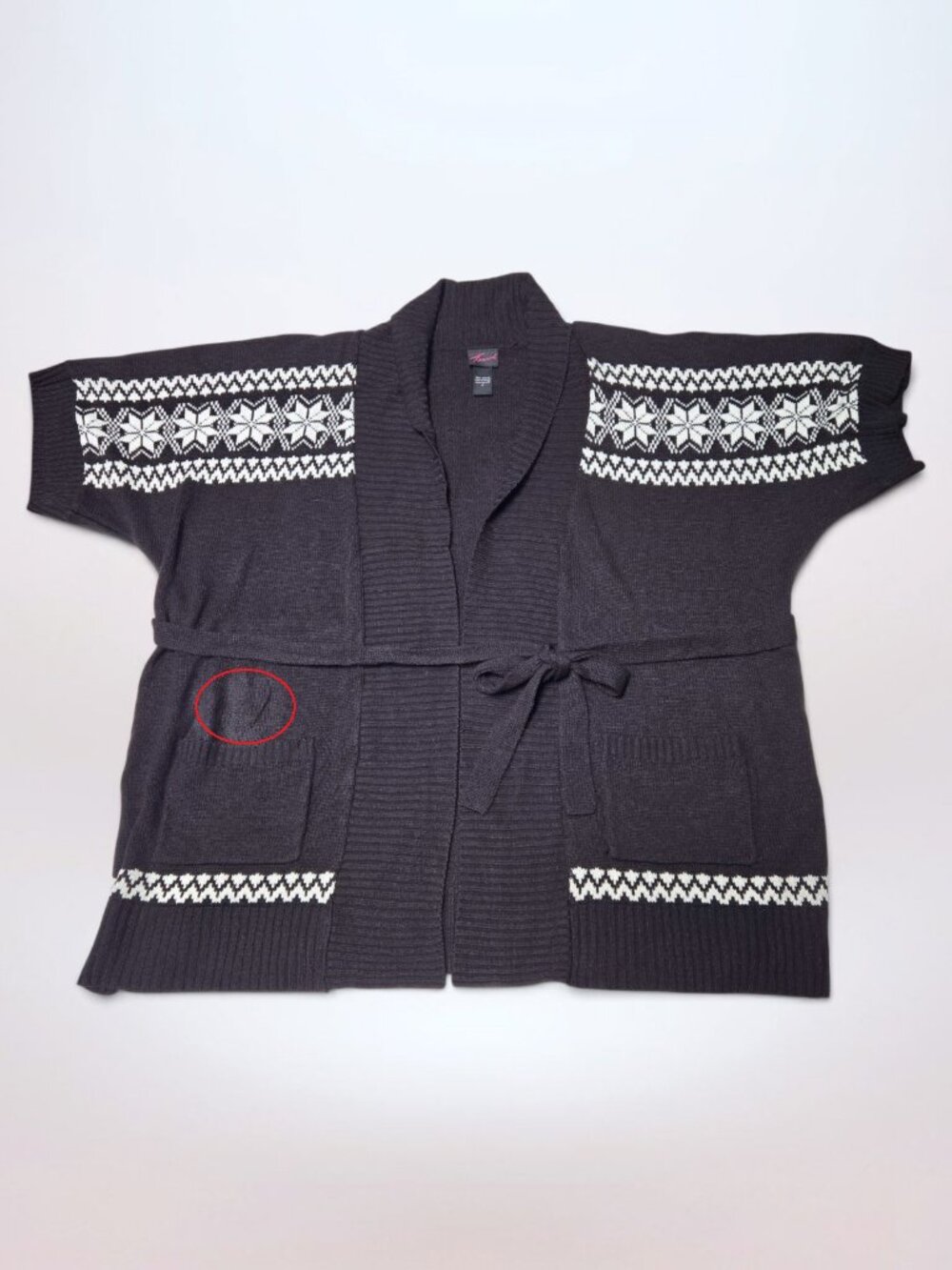 Torrid Fair Isle Snowflake Pattern Black Belted Wrap Cardigan (Size 4X) - Picture 7 of 7